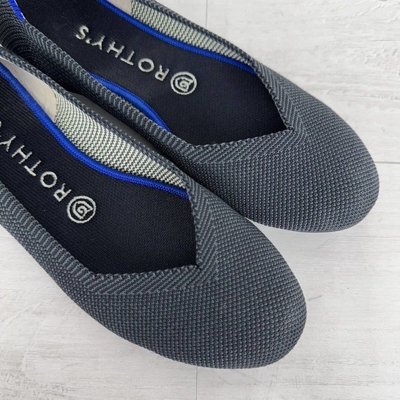 Rothy’s Ballet Flats Shoes Size 7.5 Citron Ribbon Stripe Gray Yellow Retired - Picture 8 of 13